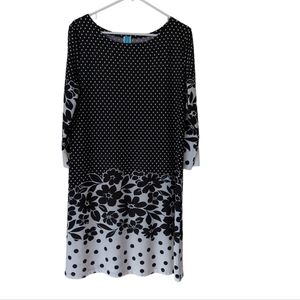 Touch Express Polka Dot Floral Dress XL Black White Spring